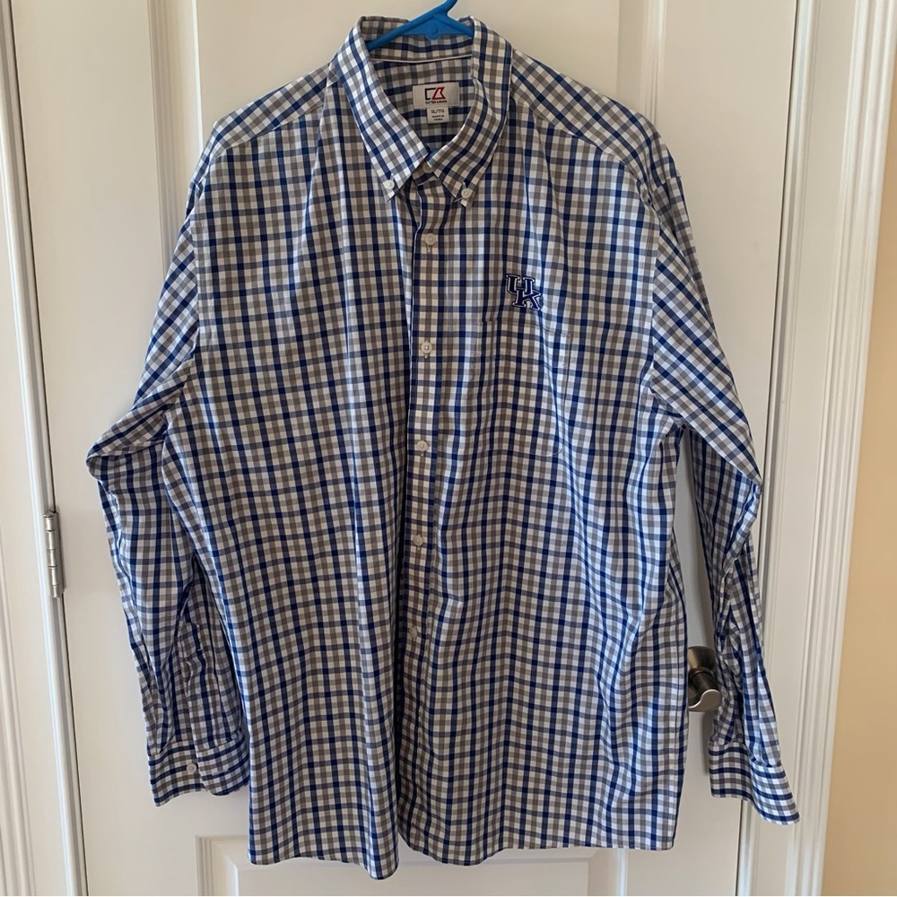 Cutter & Buck Blue and White Checked Button-Down Shirt